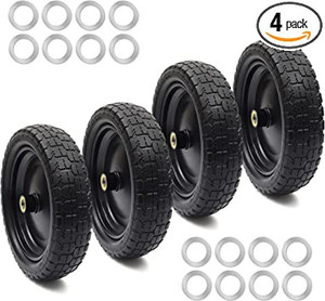 lot 3111 image: (4-Pack) 13 Tire for Gorilla Cart - Solid Polyurethane Flat-Free Tire and Wheel Assemblies - 3.15� Wide Tires with 58 Axle Borehole and 2.1�� Hub