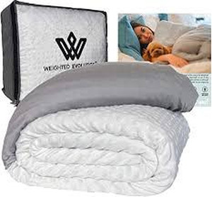 lot 3114 image: Weighted Evolution Weighted Blanket with Organic Bamboo LyocellSensory Dot Cover for AdultsKids- Warm Cooling Calm Cozy Heavy Blanket (White MinkyGrey Bamboo, 80x 8725 lbs)