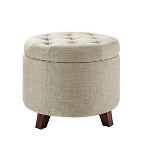 lot 3133 image: Amazon Basics Upholstered Tufted Storage Ottoman Footstool, 17H, Burlap Beige
