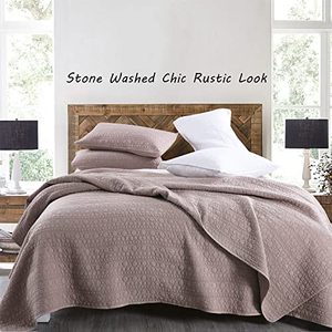 lot 3137 image: Quilt Set Twin Size Cameo Rose, Classic Geometric Spots Stitched Pattern, Pre-Washed Microfiber Chic Rustic Look, Ultra Soft Lightweight Quilted Bedspread for All Season, 2 Pieces