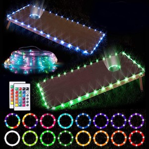 lot 3148 image: RGB Cornhole Lights 16 Colors Change LED Cornhole Board Lights Edge and Hole Strips with Remote Control for Outdoor Family Backyard Toss Game, Multi-Color Dimmable and Waterproof, 2 Sets