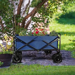 lot 3201 image: Patio Watcher Collapsible Folding Utility Wagon Cart Outdoor Garden Wagon Beach Cart Camping Shopping Sports Portable Wagon with All Terrain Wheels Large Capacity Heavy Duty, Blue