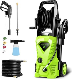 lot 3205 image: WHOLESUN 3000PSI Electric Pressure Washer, 2.4GPM 1600W High Power Washer Machine with Spray Gun & 4 Nozzles for Cars, Homes, Driveways, Patios(Green)
