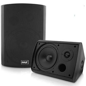 lot 3256 image: Pyle Pair of Wall Mount Waterproof & Bluetooth 6.5 IndoorOutdoor Speaker System, with Loud Volume and Bass. (Pair, Black. PDWR62BTBK)