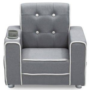 lot 3406 image: Delta Children Chelsea Kids Toddler Upholstered Chair with Cup Holder, Gray