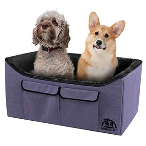 lot 3409 image: CHEERING PET Dog Car Seat, Elevated Pet Bucket Booster Seat, Foldable Design for Easy Travel, Reversible Ultra Soft Fur Lining Seats 1 Large Dog or 2 Small Dogs