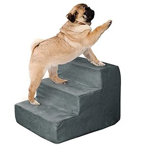 lot 3418 image: Pet Stairs �� Foam Pet Steps for Small Dogs or Cats, 3 Step Design, Removable Cover �� Non-Slip Dog Stairs for Home and Vehicle by PETMAKER (Gray)