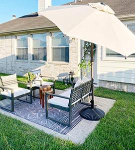 lot 3419 image: Abba Patio 50lb Patio Umbrella Base Water Filled 23 Round Recyclable Plastic Outdoor Market Umbrella Stand Base for Deck, Lawn, Garden, Black
