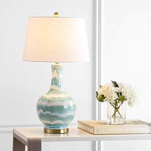 lot 3425 image: JONATHAN Y JYL3054A Tucker 30.5 Striped CeramicMetal LED Table Lamp Contemporary Transitional Bedside Desk Nightstand Lamp for Bedroom Living Room Office College Bookcase LED Bulb Included, Green