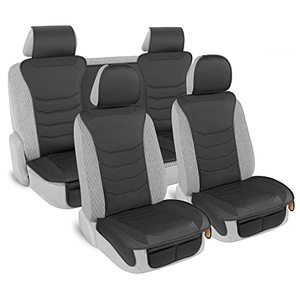 lot 3510 image: Motor Trend LuxeFit Black Faux Leather Car Seat Covers Full Set �� Premium Automotive Front & Back Seat Covers for Cars, Padded Car Seat Cushions with Pockets, Adjustable Interior Car Seat Protectors