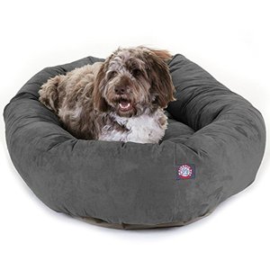 lot 3520 image: 52 Gray Suede Bagel Dog Bolster Bed by Majestic Pet Products