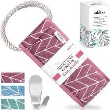 lot 6125 image: set of 4 - LAKIKKA Exfoliating Back Scrubber for Shower - Body Scrubber for Men & Women - Natural Plant Fiber, Back Washer - Deep Cleaner & Improve Skin Condition - with Stainless Steel Hook (90cm35.5, Blue)