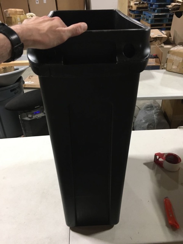 lot 6182 image: NO LID AND SOME DAMAGE SEE PICS - Rubbermaid Commercial Products FG354060BLA Venting Slim Jim Waste Container, Black