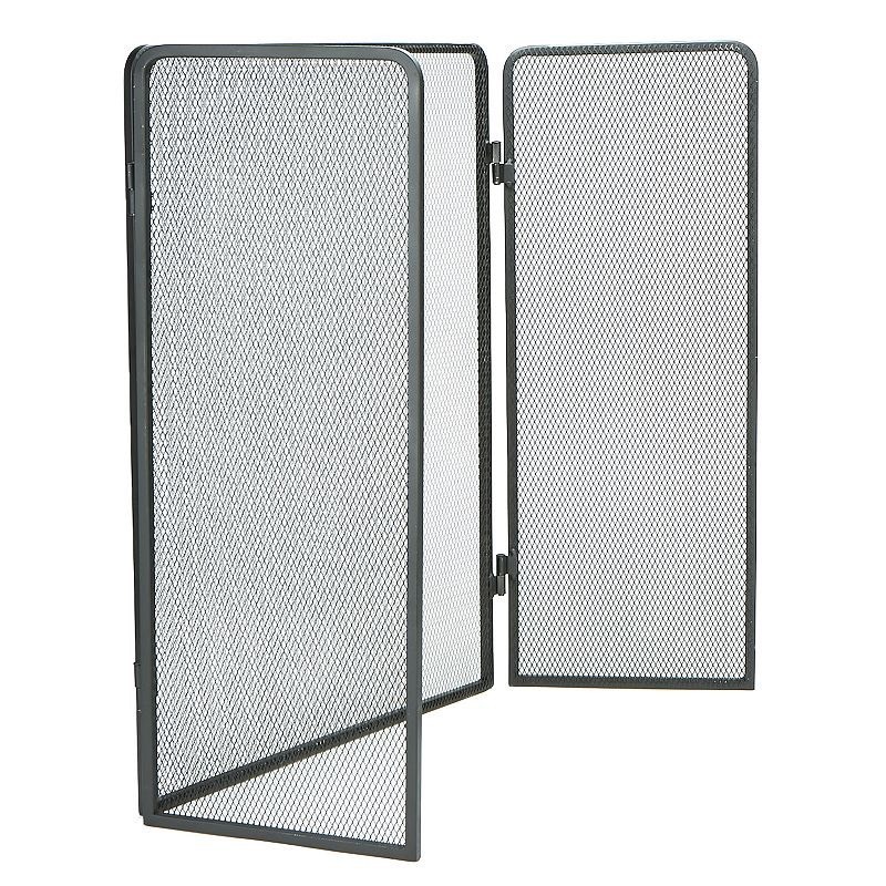 lot 6215 image: Mind Reader Fireplace Protector Screen, 3-Panel Folding Mesh Chimney Fire Place Decorative Screen Cover
