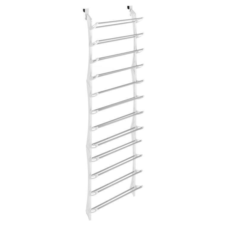 lot 6283 image: Whitmor Over-the-Door Shoe Rack Hanging Organizer - Fold Up Nonslip Bars - 36 Pair - White
