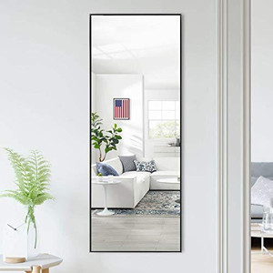 lot 6846 image: self Full Length Floor Mirror 47x16 Large Rectangle Wall Mirror Hanging or Leaning Against Wall for Bedroom, Dressing and Wall-Mounted Thin Frame Mirror - Black