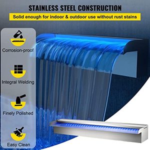 lot 6880 image: VEVOR Pool Fountain Stainless Steel, Pool Waterfall 23.6 x 4.5 x 3.1(W x D x H) with LED Strip Light, Waterfall Spillway Rectangular Garden Outdoor