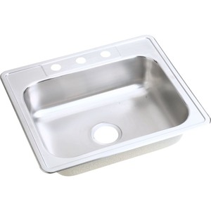 lot 6979 image: Damaged see pics - Elkay D125212 Dayton Stainless Steel Single Bowl Top Mount Sink with 2 Faucet Holes, Satin