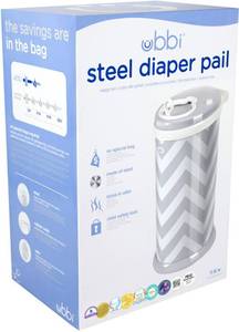 lot 50091 image: Ubbi - Diaper Pail - Gray Chevron