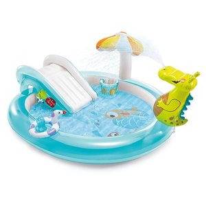 lot 50098 image: Intex - Mr. Gator Outdoor Inflatable Kiddie Pool Water Play Center with Slide