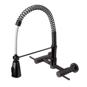 lot 50121 image: Kingston Brass Concord Centerset Wall Mount Double Handle Kitchen Faucet