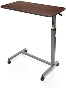 lot 50144 image: Invacare Hospital Style Overbed Table with Auto-Touch Adjustable Height and Wheels, Fits Over Beds and Bedside, 6417