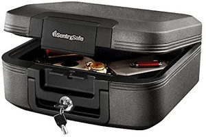 lot 50185 image: SentrySafe CHW20221 Fireproof Box and Waterproof Box with Key Lock 0.28 Cubic Feet, Charcoal Gray  (May not be exact)
