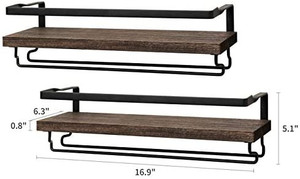 lot 50186 image: Mkono Wall Mounted Wine Rack(only 1) Wood Rustic Wine Bottle Glass Floating Shelves with Stemware Hanger Modern Plants Photos Wine Display Storage Holder for Kitchen Dining Room Bar, 17 Inch