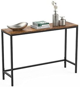 lot 51048 image: Yesker Console Sofa Table, Industrial Hallway Tables for Entryway Corridor Living Room Bedroom, Rustic Brown Wood Finish Metal Frame, Easy to Assemble