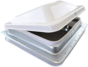 lot 51082 image: 14 Non-Powered RV Roof Vent with White Wedge Style Lid with Plastic Crank Handle  71111A