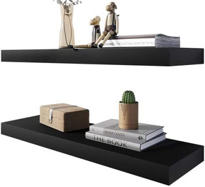lot 51088 image: BAMEOS Floating Shelf ,Wall Shelf, Decor Wall Mounted Shelves ,Hanging Shelf Set L24xW6 for Bathroom Kitchen Living ,Kitchen, Room Bedroom Storage, Black