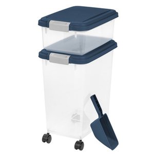 lot 51089 image: IRIS 3-Piece Airtight Pet Food Container & Scoop Combo Navy Blue