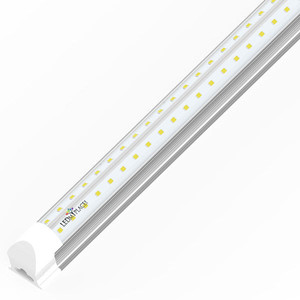 lot 62669 image: T8 8ft Integrated LED Tube Light 60W V Shape 5000K Daylight White, Clear, Linkable LED Lighting for Garage  (Stock photo is different than actual product)  (Pack of 4)