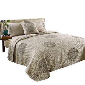 lot 62683 image: Mixinni Quilt Set King Taupe with Shams Oversized 106 x 96 Classical Floral Pattern King Size Quilts and Bedspreads Cotton, Lightweight & Soft  (SOLD AS IS)