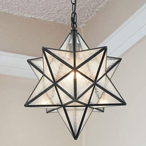 lot 62691 image: Modern Moravian Star Pendant Light Seeded Large Glass Star Lights with Chain, 16
