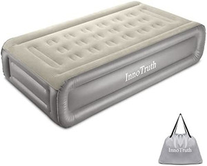 lot 62716 image: InnoTruth Raised Air Mattress with Built-in Pump ,18in Elevated Inflatable Mattress with Carrying Bag for Home and Camping, Twin & Queen Size Blow Up Bed, Black & Gray