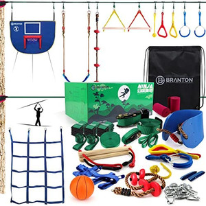 lot 62719 image: Ninja Obstacle Course for Kids - 2 X Ninja Kit 50ft with Many Accessories for Kids (Free Bonus Ninja Basketball Hoop)