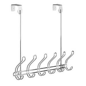 lot 62731 image: Interdesign classico wall mountover door storage rack organizer hooks, Chrome  (6 dual hooks)