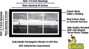 lot 63669 image: 8x16 Collage Black Gallery Picture Frame with Three 5x7 Inch Openings - Two Frames - Includes Both Attached Hanging Hardware and Desktop Easel - Display Three Photos Horizontal or Vertical