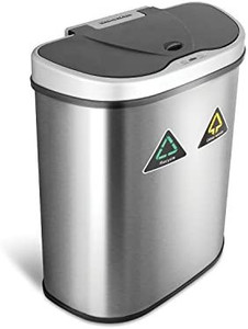 lot 63693 image: NINESTARS Automatic Touchless Infrared Motion Sensor Trash CanRecycler with D Shape SilverBlack Lid & Stainless Base, 18 Gal, Stainless Steel missing lid