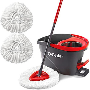 lot 63747 image: O-Cedar EasyWring Microfiber Spin Mop & Bucket Floor Cleaning System  2 Extra Refills, Red and Gray  (Possibly used) (SOLD AS IS)