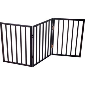 lot 63765 image: Foldable Free-Standing Wooden Pet Gate- Light Weight Indoor Barrier for Small Dogs  Cats by PETMAKER- 24 Inch Dark Brown Step Over Doorway Fence