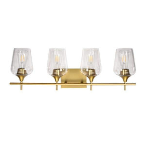 lot 63767 image: Fritts 28.7 in. 4-Light Gold Modern Vanity Light with Clear Glass Shade  (May not be exact stock photo)