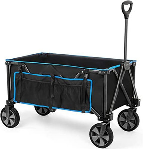 lot 63775 image: Navatiee Collapsible Folding Wagon, Heavy Duty Utility Beach Wagon Cart with Removable Wheels, Large Capacity Foldable Grocery Wagon for Garden Outdoor Use, S1