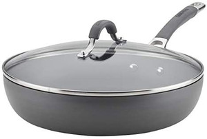 lot 66681 image: Circulon Radiance Deep Hard Anodized Nonstick Frying Pan  Fry Pan  Hard Anodized Skillet with Lid - 12 Inch, Gray   (USED--SOLD AS IS)