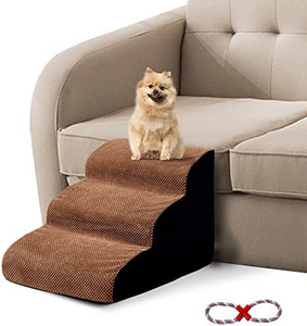 lot 66730 image: 3 Tiers Foam Dog Ramps, Dog Stairs Ladder Pet Ramp Stairs Step Sofa Bed Ladder for Dogs Cats Dog Ramp Sofa Bed Ladder for Dogs Cats