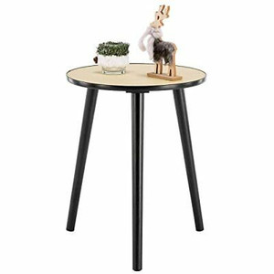 lot 66736 image: Apicizon Side Table with Bamboo Mat, Round Black Modern Coffee End Table