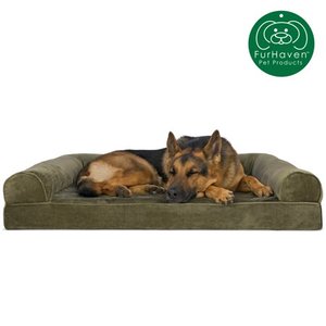 lot 66737 image: FurHaven  Orthopedic Faux Fur & Velvet Sofa Pet Bed for Dogs & Cats Dark Sage Jumbo