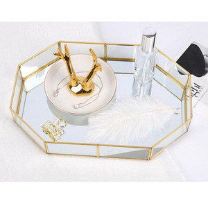 lot 67047 image: Gold Metal Glass Jewelry Tray Makeup Cosmetic Organizer Box Plate Large, clear, solid, luxury and durable