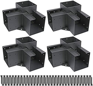lot 67052 image: Deck Man Stainless Steel 3-Way Right Angle Corner Bracket, PergolaGazebo DIY Kit for 6 x 6  (Actual Size 5.5x5.5inch) Wood Beams (4 Pack)   (Retails $389)